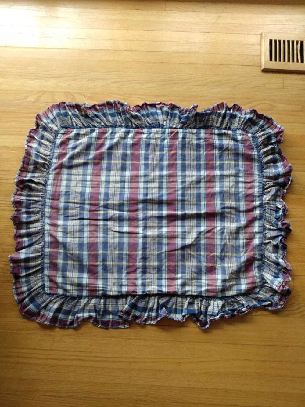 Vintage Ralph Lauren Polo Pillow Sham Madras Plaid Chambray Ruffle